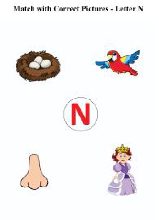 English Worksheet: Letter N sound word pictures - Matching Letters to Pictures Worksheet