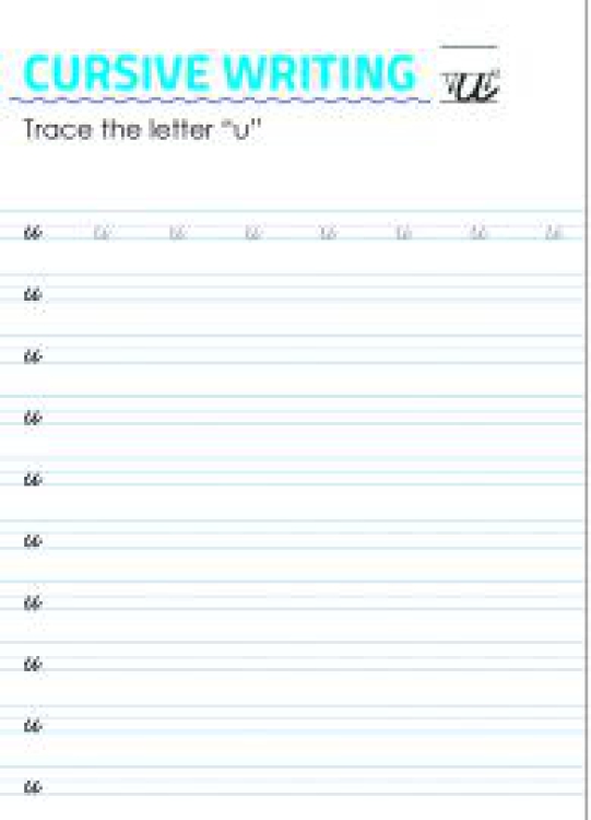 English Worksheet: Letter u - Lowercase Cursive Writing Worksheet