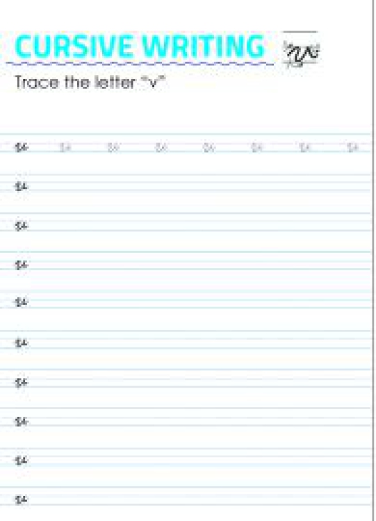 English Worksheet: Letter v - Lowercase Cursive Writing Worksheet
