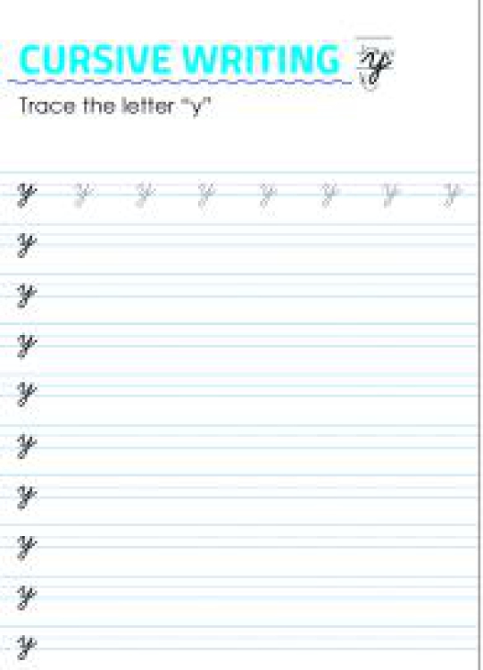 English Worksheet: Letter y - Lowercase Cursive Writing Worksheet