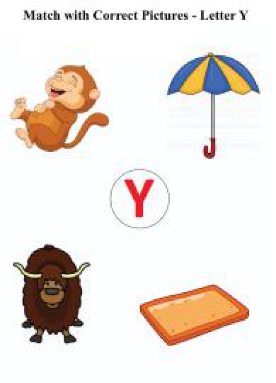 English Worksheet: Letter Y sound word pictures - Matching Letters to Pictures Worksheet