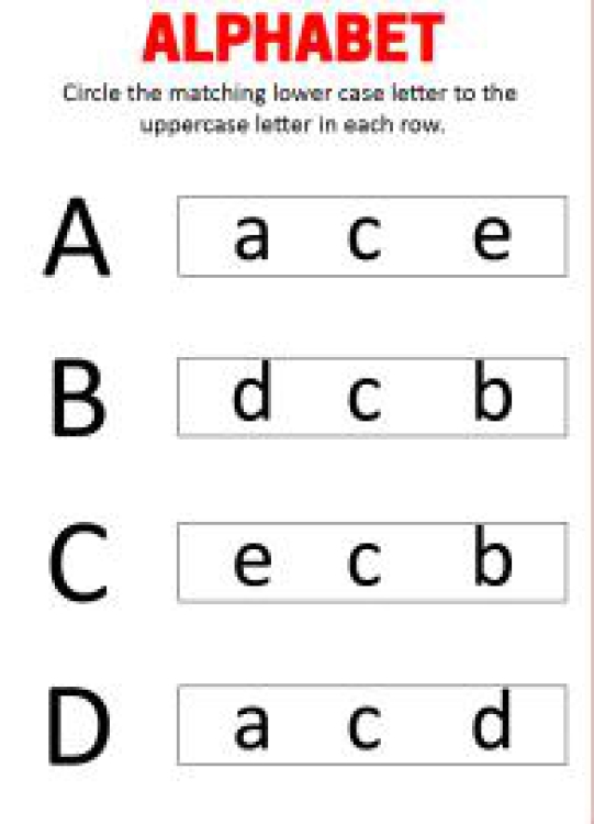English Worksheet: Match Uppercase and Lowercase Letters A B C D- Alphabet Matching Worksheet