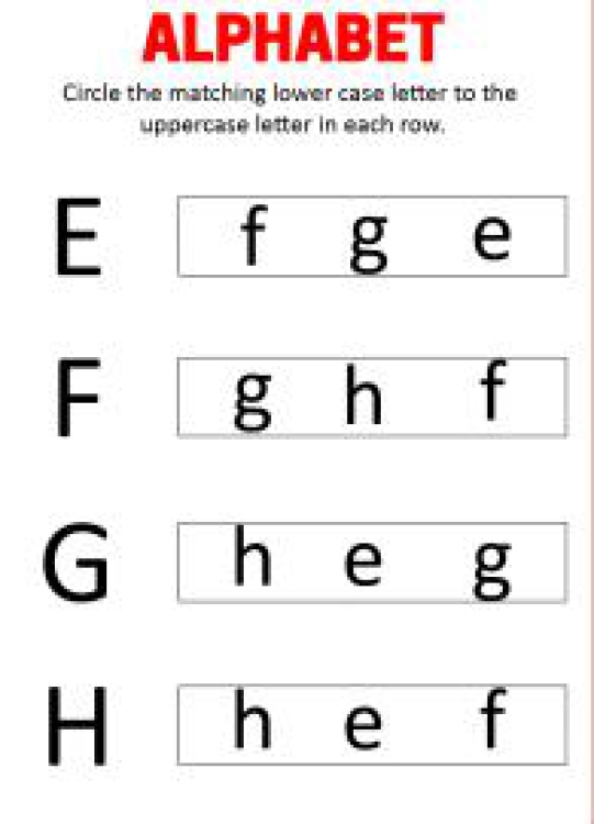 English Worksheet: Match Uppercase and Lowercase Letters E F G H - Alphabet Matching Worksheet
