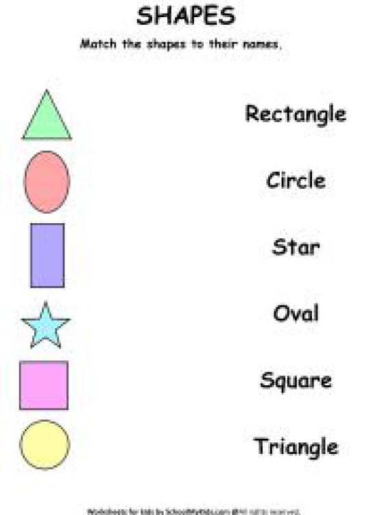 Math Worksheet: Matching basic 2d shapes to their names Worksheet