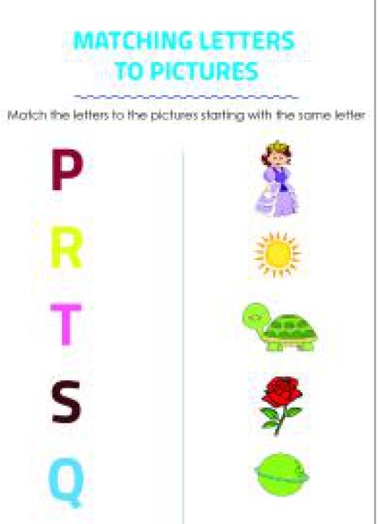 English Worksheet: Matching Letters to Pictures P to T - Alphabet Matching Worksheet