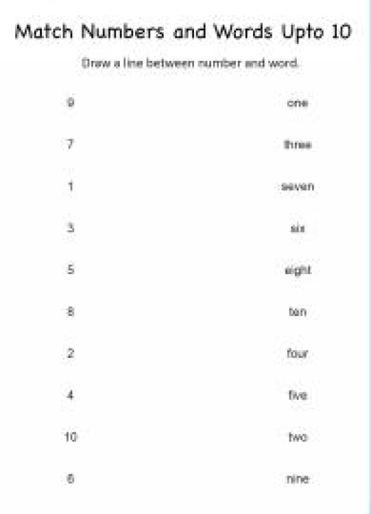 Math Worksheet: Matching Numbers And Number Words upto 10 Worksheet