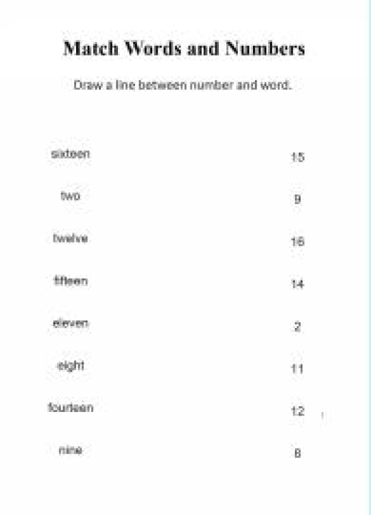 Math Worksheet: Matching words to numbers up to 20 Worksheet