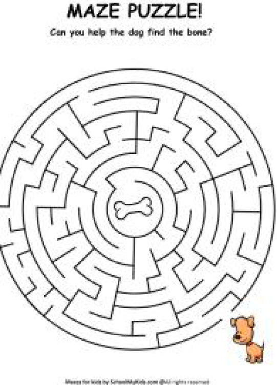 Puzzles Worksheet: Mazes for Kids - Dog Bone Maze Puzzle Worksheet