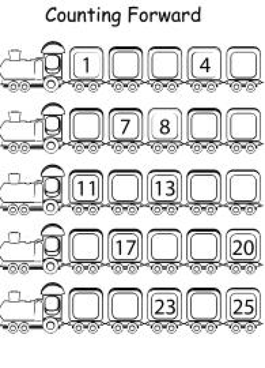Math Worksheet: Missing Numbers Counting Forward 1 to 25 Worksheet