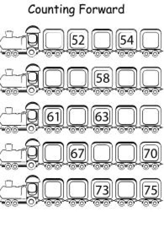Math Worksheet: Missing Numbers Counting Forward 51 to 75 Worksheet