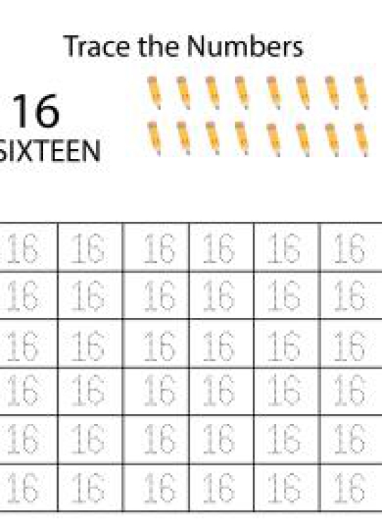 Math Worksheet: Number Tracing 16 - Count and Trace the Numbers Worksheet