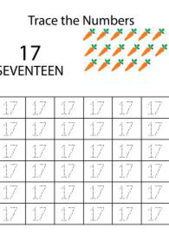Math Worksheet: Number Tracing 17 - Count and Trace the Numbers Worksheet