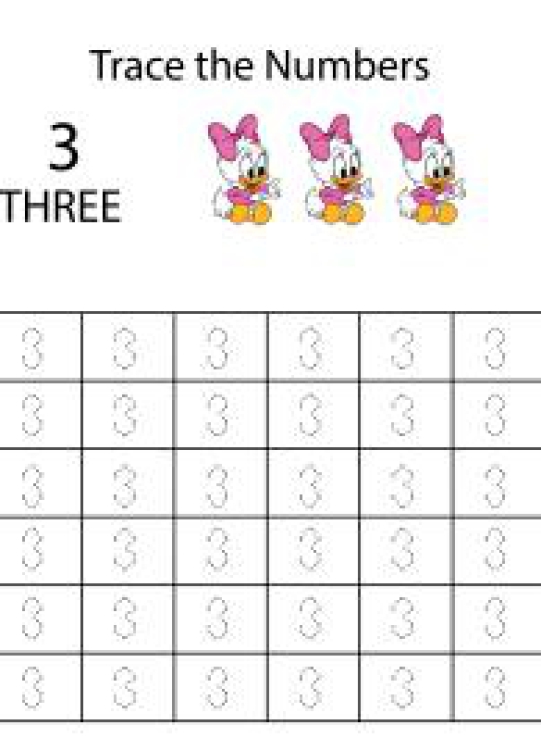 Math Worksheet: Number Tracing 3 - Count and Trace the Numbers Worksheet
