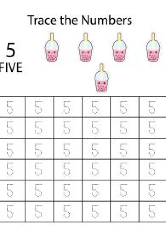 Math Worksheet: Number Tracing 5 - Count and Trace the Numbers Worksheet