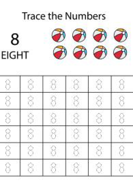 Math Worksheet: Number Tracing 8 - Count and Trace the Numbers Worksheet