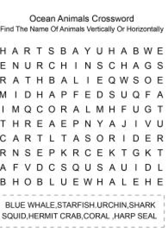Puzzles Worksheet: Ocean Animals Crossword Puzzle Worksheet