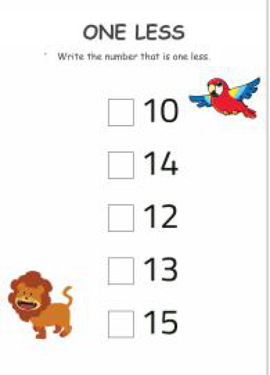 Math Worksheet: One Less Than A Number Worksheet