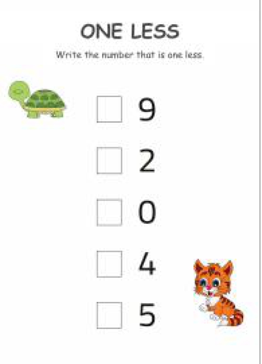 Math Worksheet: One Less Than Worksheet