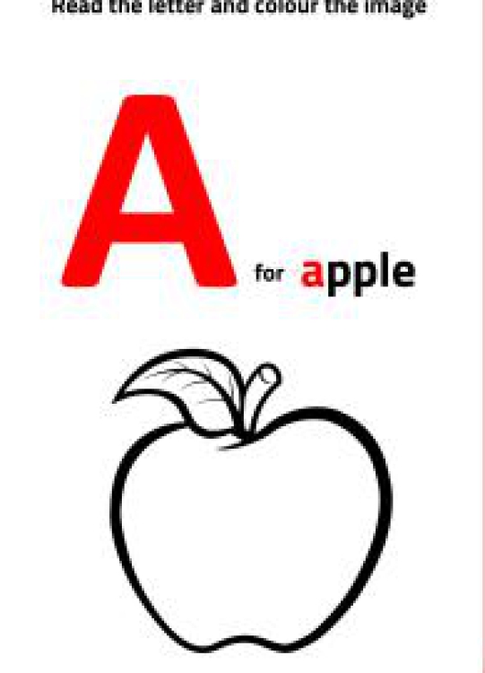 Art And Craft Worksheet: Read Letter A and Color the Apple Worksheet