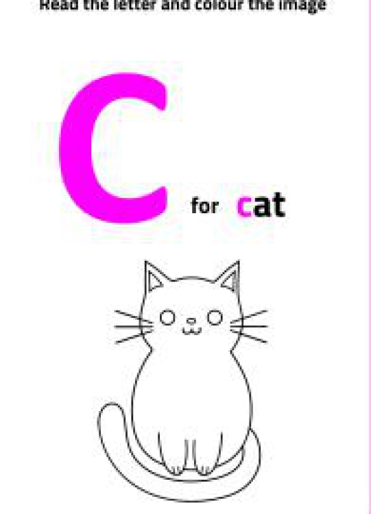 Art And Craft Worksheet: Read Letter C and Color the Cat Worksheet