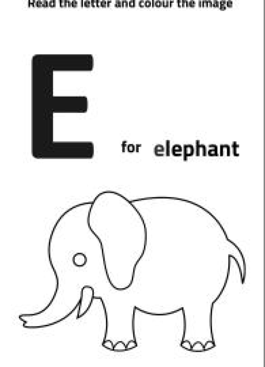 Art And Craft Worksheet: Read Letter E and Color the Elephant Worksheet