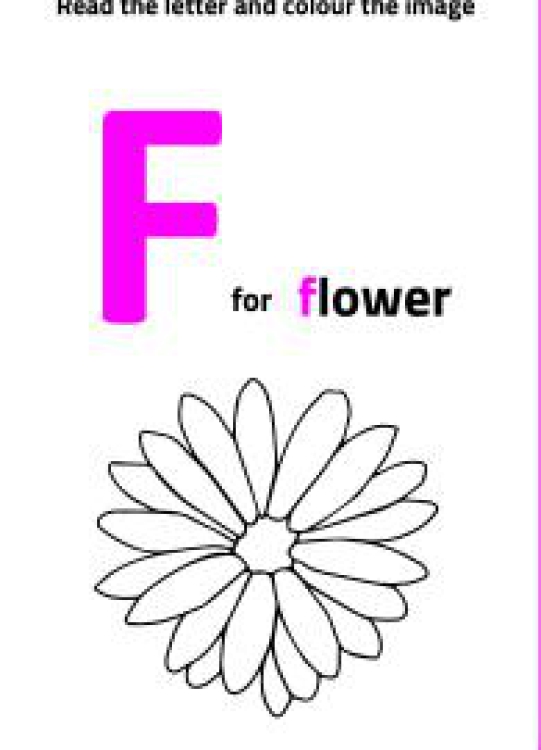 Art And Craft Worksheet: Read Letter F and Color the Flower Worksheet