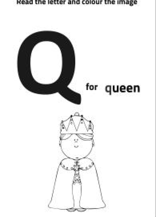 Art And Craft Worksheet: Read Letter Q and Color the Queen Worksheet