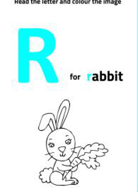 Art And Craft Worksheet: Read Letter R and Color the Rabbit Worksheet
