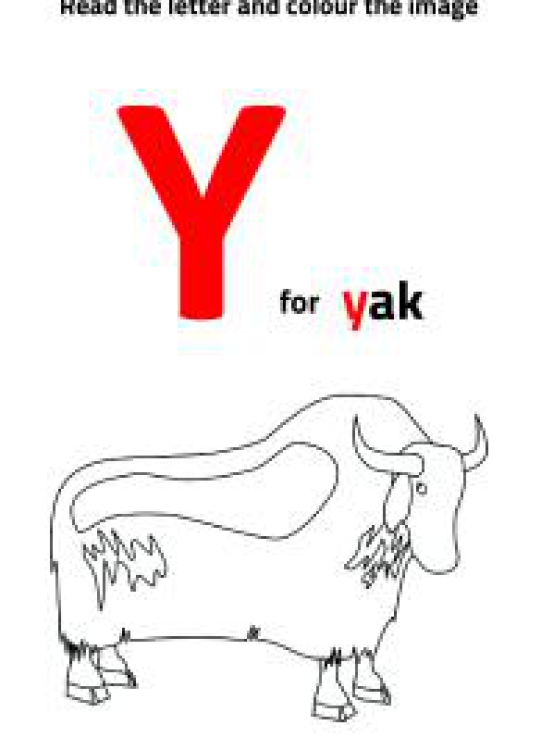 Art And Craft Worksheet: Read Letter Y and Color the Yak Worksheet