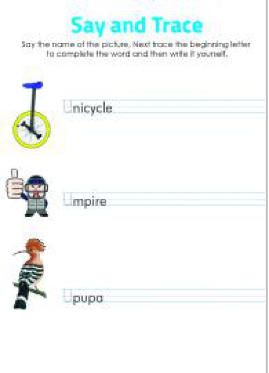 English Worksheet: Say and Trace: Letter U Beginning Sound Words Worksheet