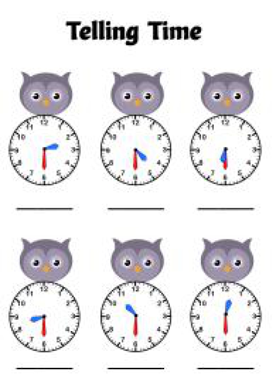 Math Worksheet: Telling Time to the Half Hour - Owl Theme Time Worksheet
