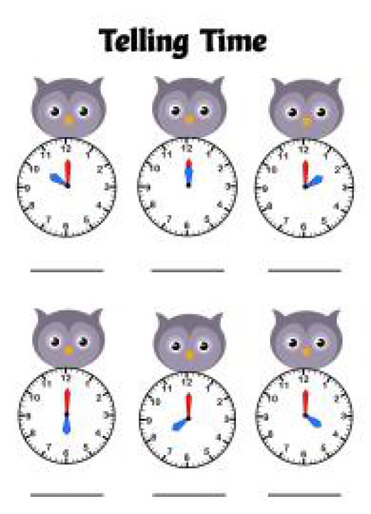 Math Worksheet: Telling Time to the Hour - Owl Theme Time Worksheet