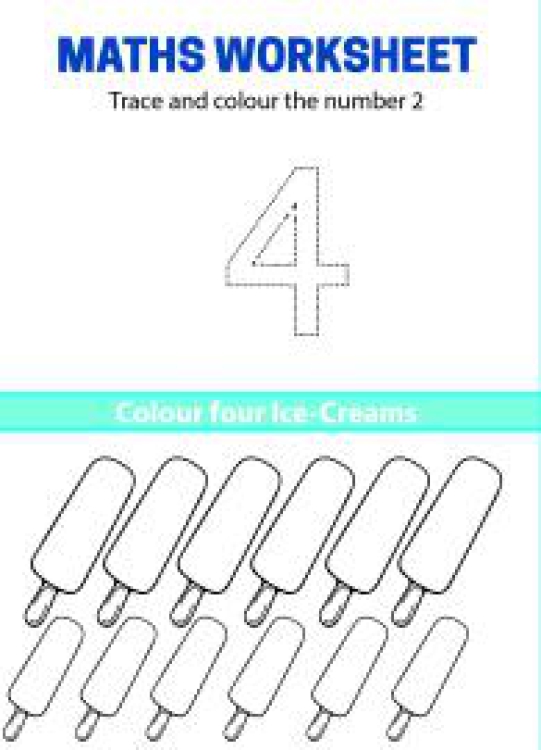 Art And Craft Worksheet: Trace, Count and Color Number 4 Worksheet