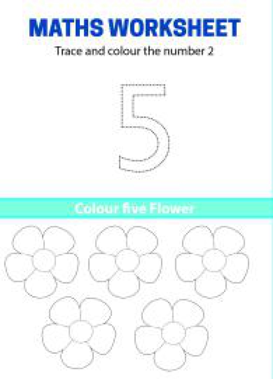 Art And Craft Worksheet: Trace, Count and Color Number 5 Worksheet