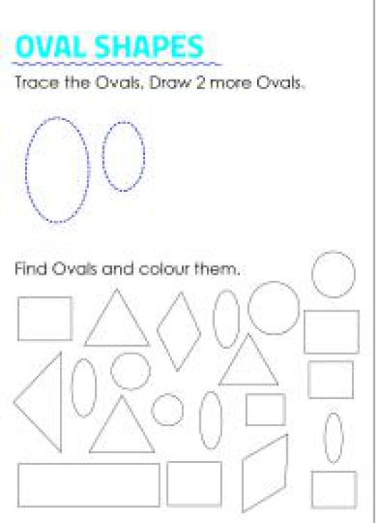 Art And Craft Worksheet: Trace, Draw, Find and Color Oval Shapes Worksheet