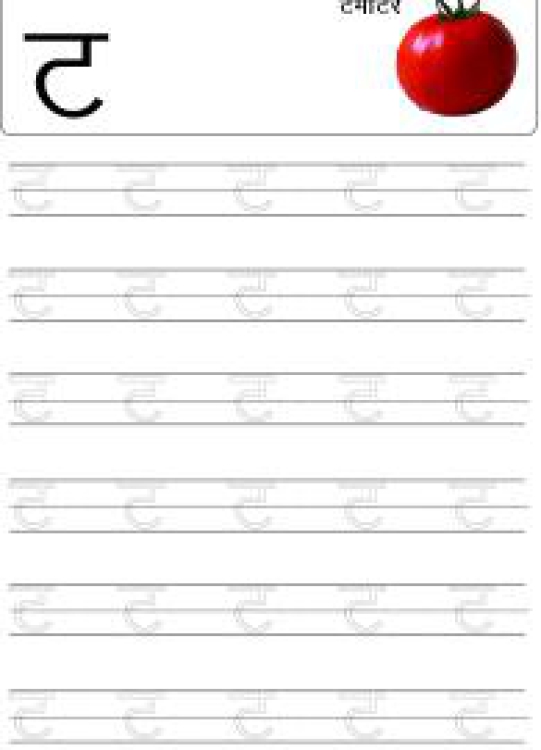 Hindi Worksheet: Tracing Letter त (Ta) - Hindi Alphabet Varnamala Worksheet