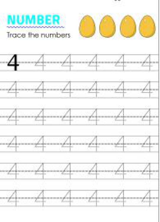 Math Worksheet: Tracing number 4 - Numbers 1-10 tracing Worksheet