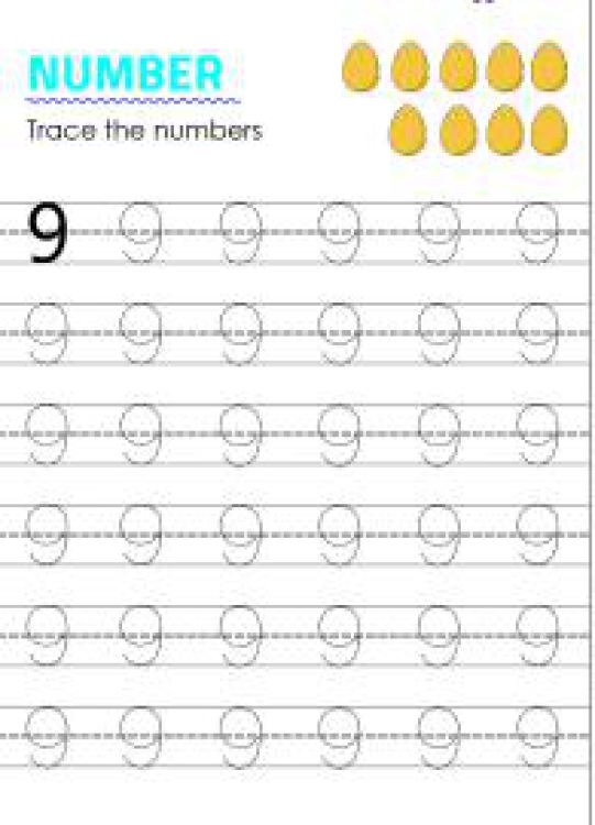Math Worksheet: Tracing number 9 - Numbers 1-10 tracing Worksheet