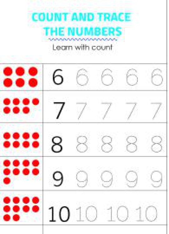Math Worksheet: Tracing Numbers 6-10 - Count the Dots Worksheet