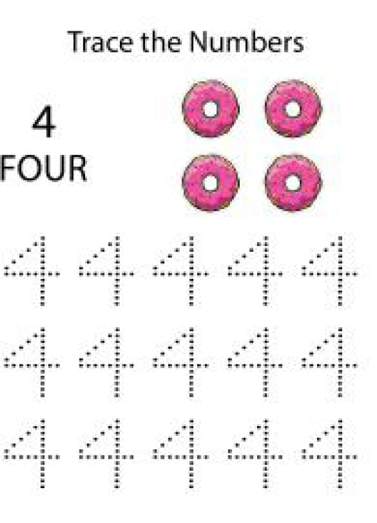Math Worksheet: Tracing Numbers &amp; Counting 4 Worksheet