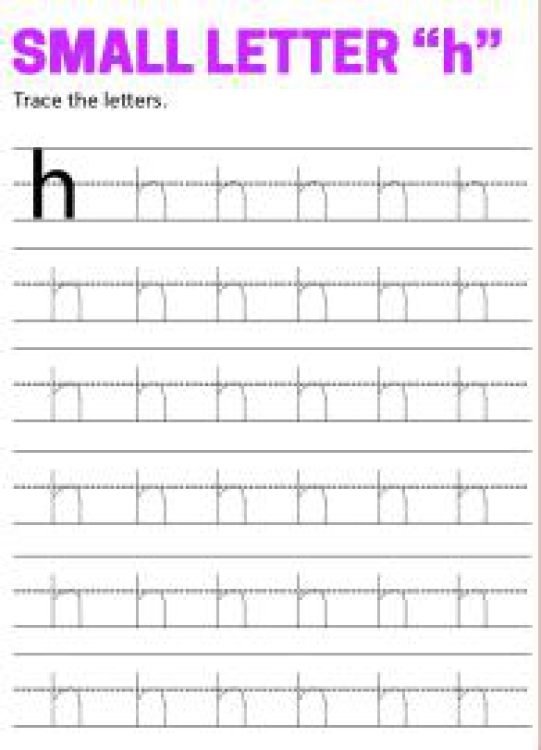 English Worksheet: Writing Small Letter h - Lowercase Letter Tracing Worksheet