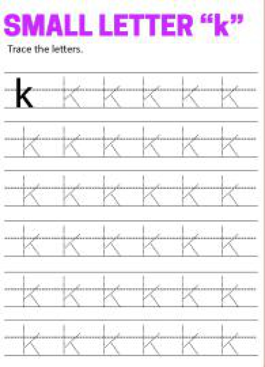 English Worksheet: Writing Small Letter k - Lowercase Letter Tracing Worksheet