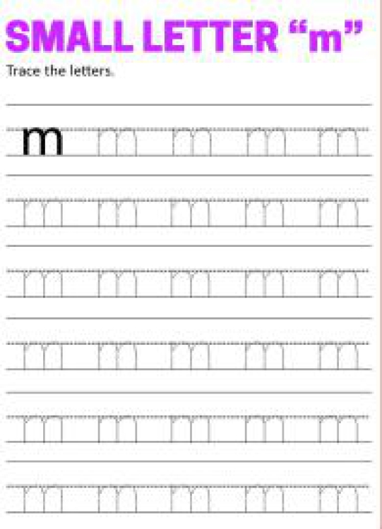 English Worksheet: Writing Small Letter m - Lowercase Letter Tracing Worksheet