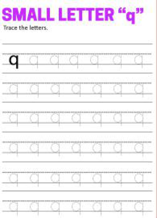 English Worksheet: Writing Small Letter q - Lowercase Letter Tracing Worksheet