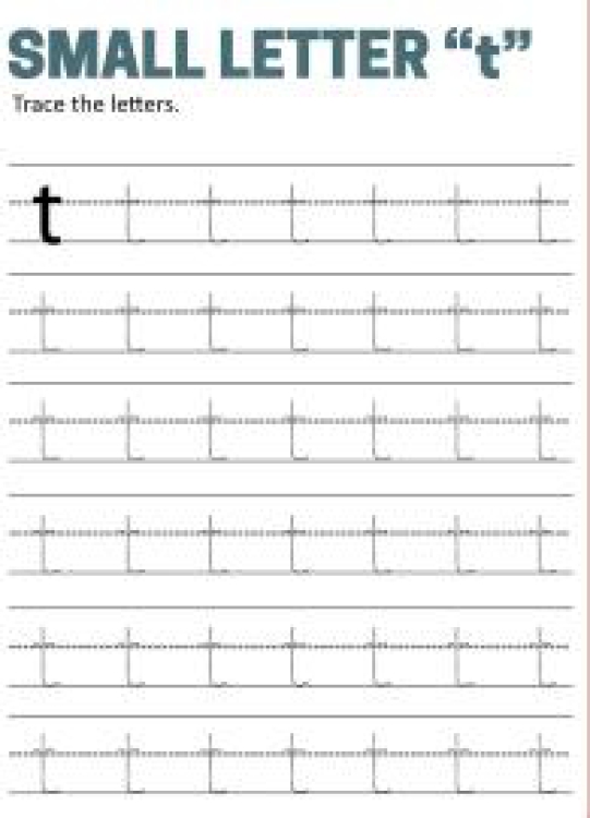 English Worksheet: Writing Small Letter t - Lowercase Letter Tracing Worksheet