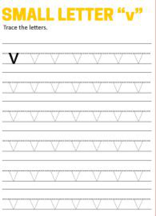 English Worksheet: Writing Small Letter v - Lowercase Letter Tracing Worksheet
