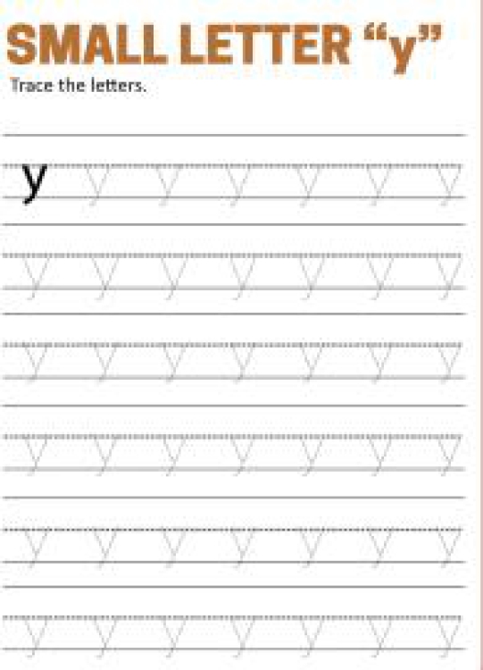 English Worksheet: Writing Small Letter y - Lowercase Letter Tracing Worksheet