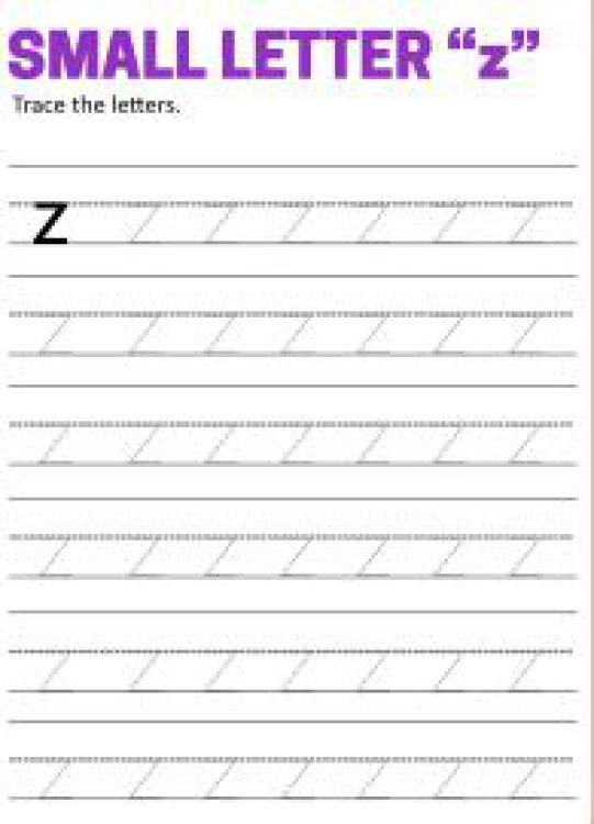English Worksheet: Writing Small Letter z - Lowercase Letter Tracing Worksheet